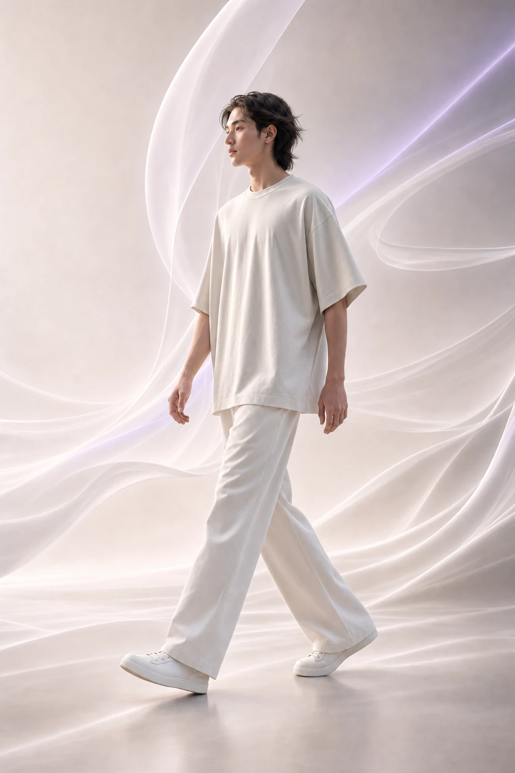 Concept model wearing the Flow Tee while walking